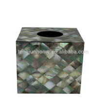 Preto mãe de pérola shell tecido caixa titular preta escudo lados cheios quadrados seashell caixa de guardanapo